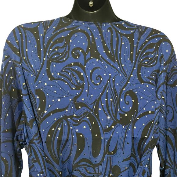 Lane Bryant Womens Blouse Size 18/20 Blue Black Silver Sparkle Tie Back Shirt - Picture 4 of 11